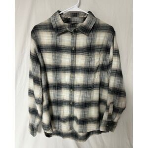 American Eagle Black Cream Plaid Women's Flannel Button Down Shirt Small NWT